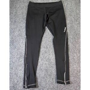 Hummel Mens Running Tights Black Reflective Ankle Zip Athletic Leggings Medium